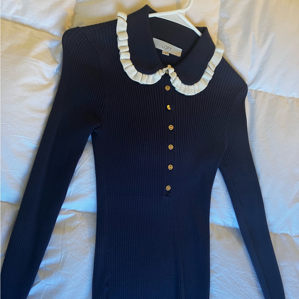Ribbed Polo Collar Sweater